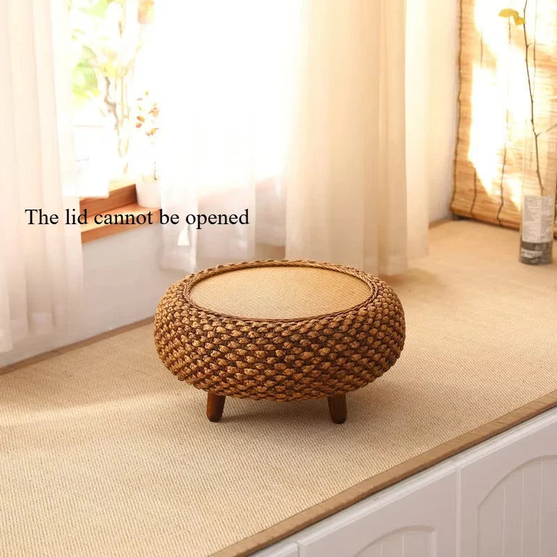 Japanese Hand Woven Rattan round Coffee Table with Storage for Living Room Tea Table