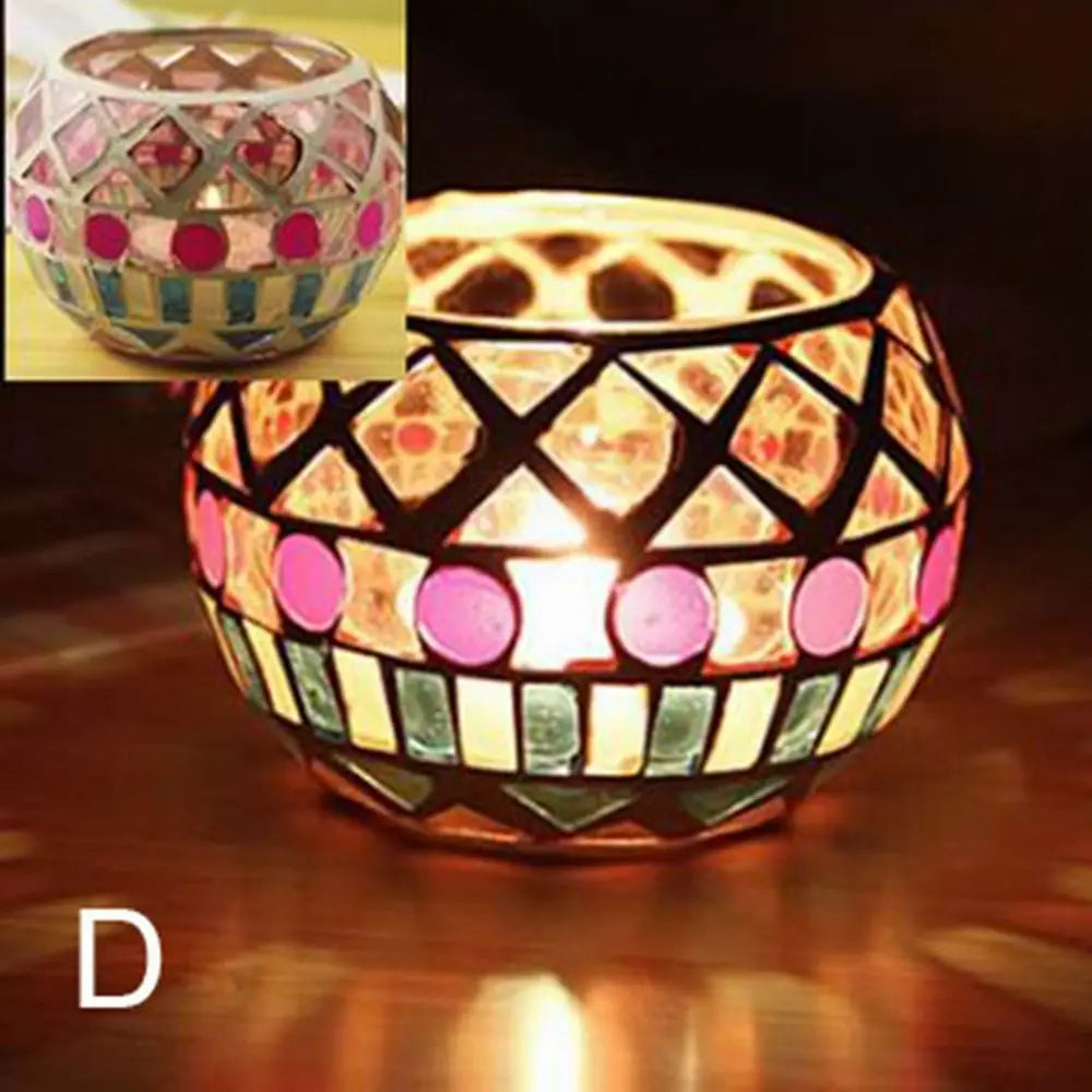 Moroccan Mosaic Glass Votive Candle Holder Tea Light Candelabra Candlestick Home Decor Tabletop Centerpiece