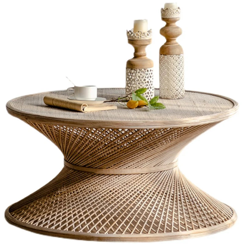 table basse d appoint en rotin style vintage tatami Japonaise