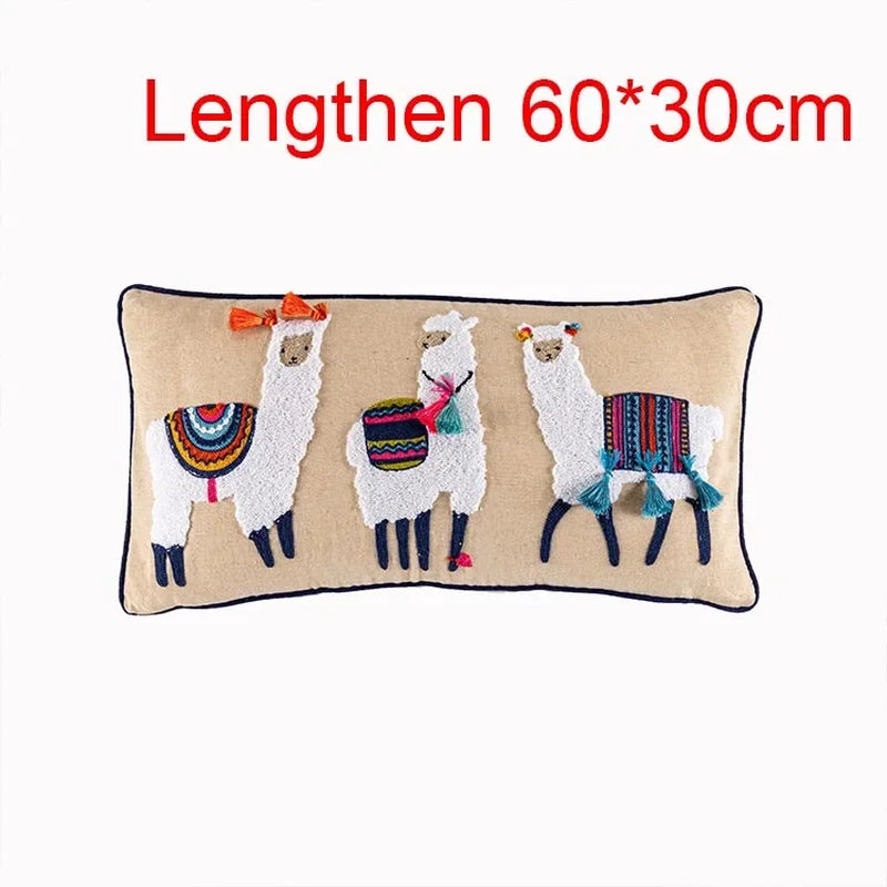 Boho Ethnic Style Sofa Decorative Pillows Covers Lengthen Flower Embroidered Cushion 60*30 for Bedroom Sofa Chair Lumbar Pillow