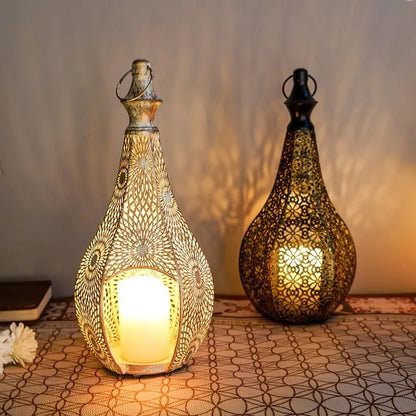 Moroccan Style Iron Art Hollow Retro Candle Holder Hanging Lantern Home Decor Craft Ornament for Home Living Room Garden