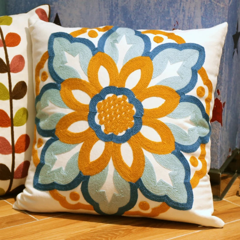Pastoral Retro Embroidered Cushion Cover, Home Decor,Throw Pillow Cover,Nordic Style,Sofa,Living Room Cotton Pillowcases,45X45Cm