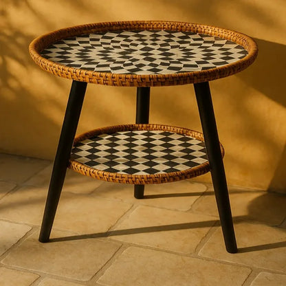 table basse d appoint en rotin et bois
