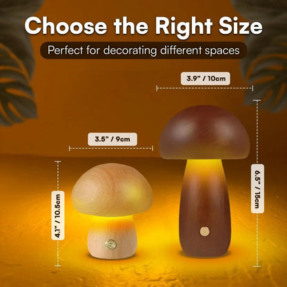 INS Wooden Creative Mushroom Night Light Stepless Dimming Bedside Table Lamp 3 Color Rechargeable Sleeping Nightlights for Room
