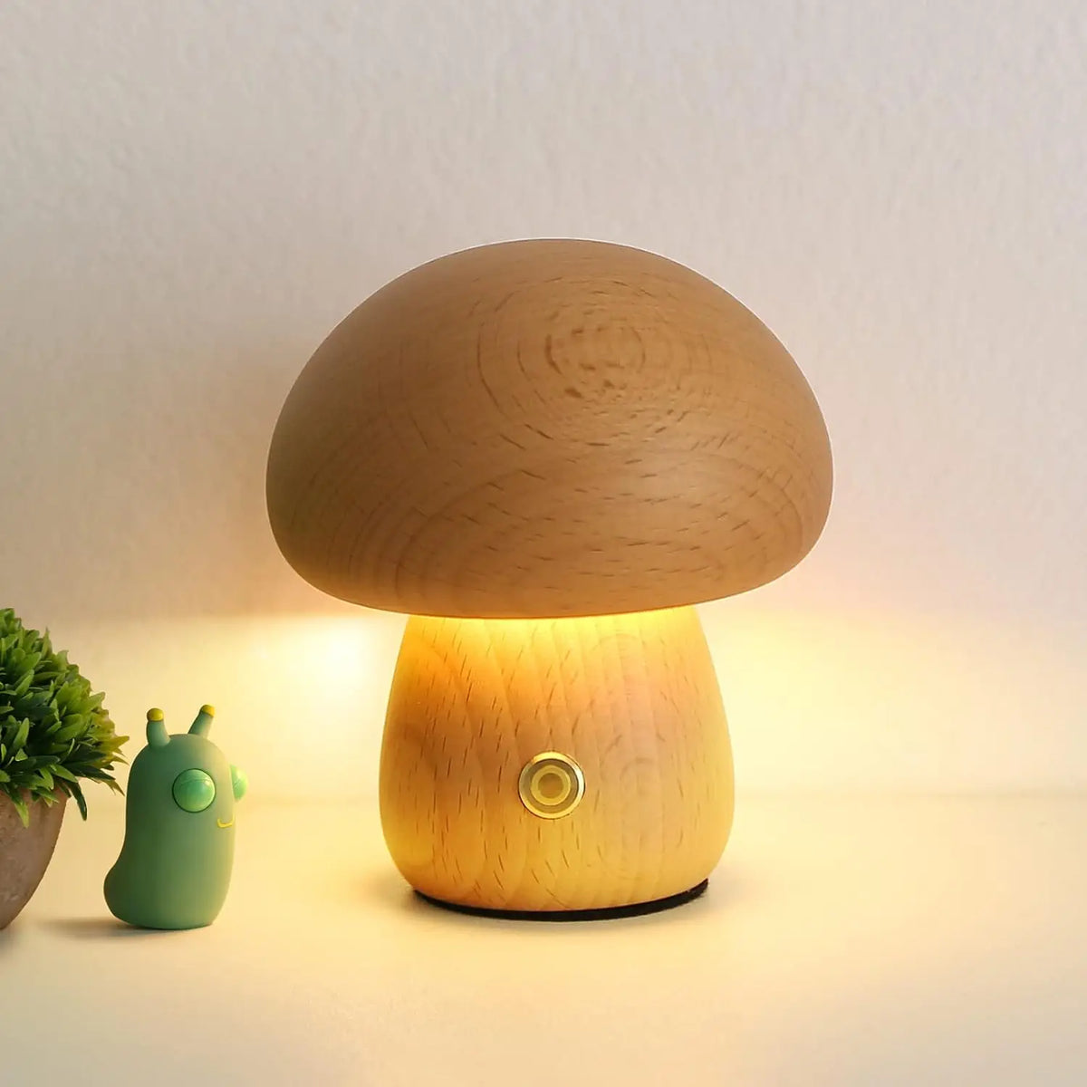 INS Wooden Creative Mushroom Night Light Stepless Dimming Bedside Table Lamp 3 Color Rechargeable Sleeping Nightlights for Room