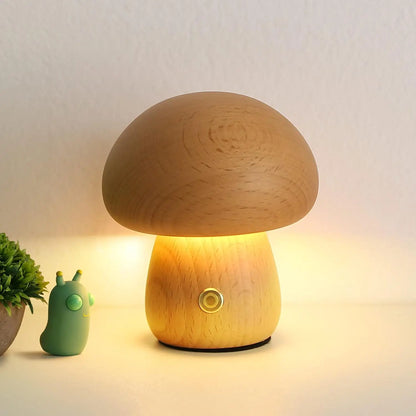 INS Wooden Creative Mushroom Night Light Stepless Dimming Bedside Table Lamp 3 Color Rechargeable Sleeping Nightlights for Room