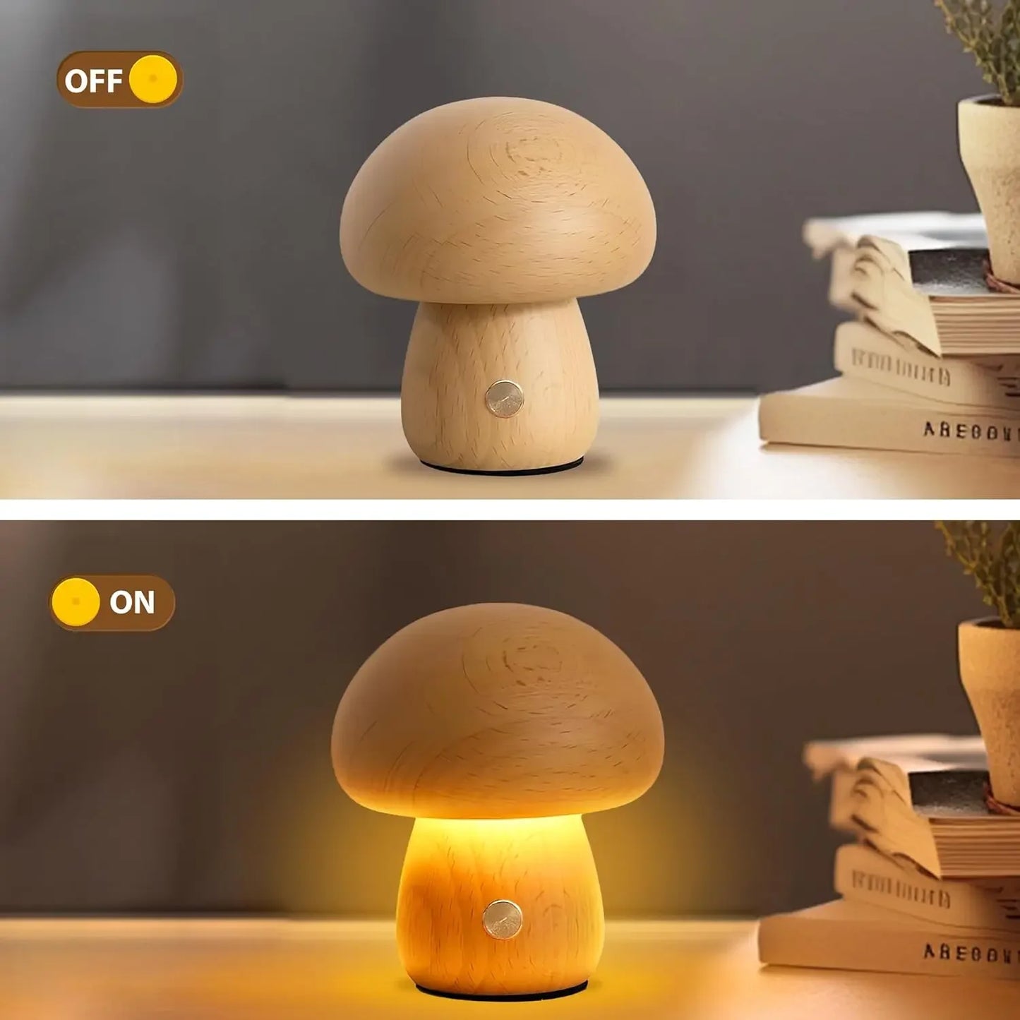 INS Wooden Creative Mushroom Night Light Stepless Dimming Bedside Table Lamp 3 Color Rechargeable Sleeping Nightlights for Room