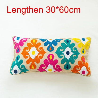 Boho Ethnic Style Sofa Decorative Pillows Covers Lengthen Flower Embroidered Cushion 60*30 for Bedroom Sofa Chair Lumbar Pillow