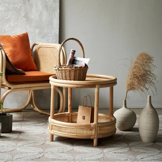 table basse  d appoint en bamboo & rotin pour salon et chambre
