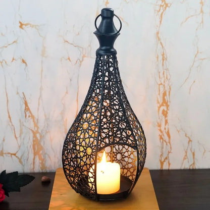 Moroccan Style Iron Art Hollow Retro Candle Holder Hanging Lantern Home Decor Craft Ornament for Home Living Room Garden