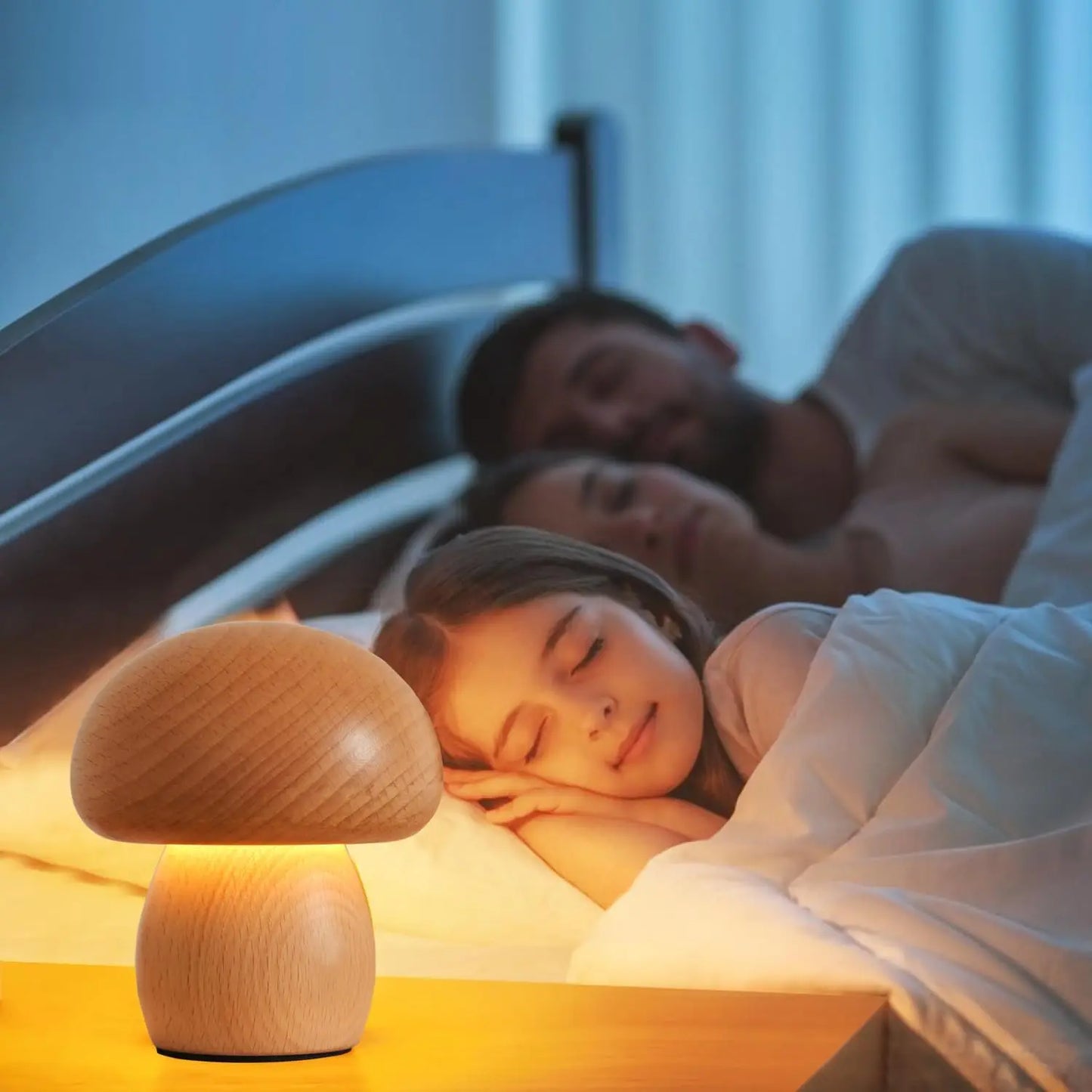 INS Wooden Creative Mushroom Night Light Stepless Dimming Bedside Table Lamp 3 Color Rechargeable Sleeping Nightlights for Room