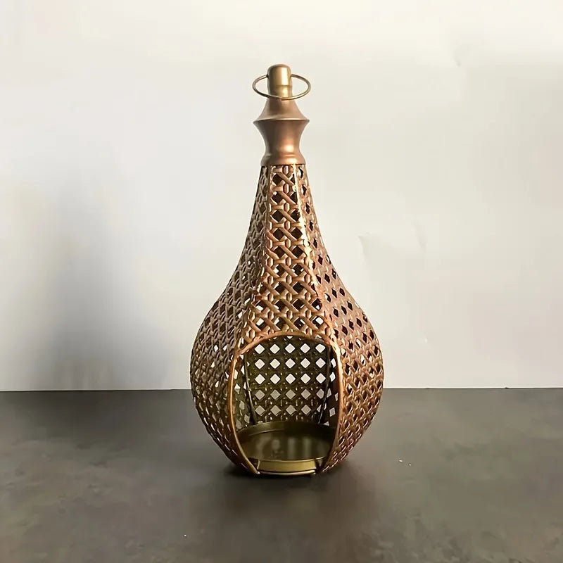 Moroccan Style Iron Art Hollow Retro Candle Holder Hanging Lantern Home Decor Craft Ornament for Home Living Room Garden
