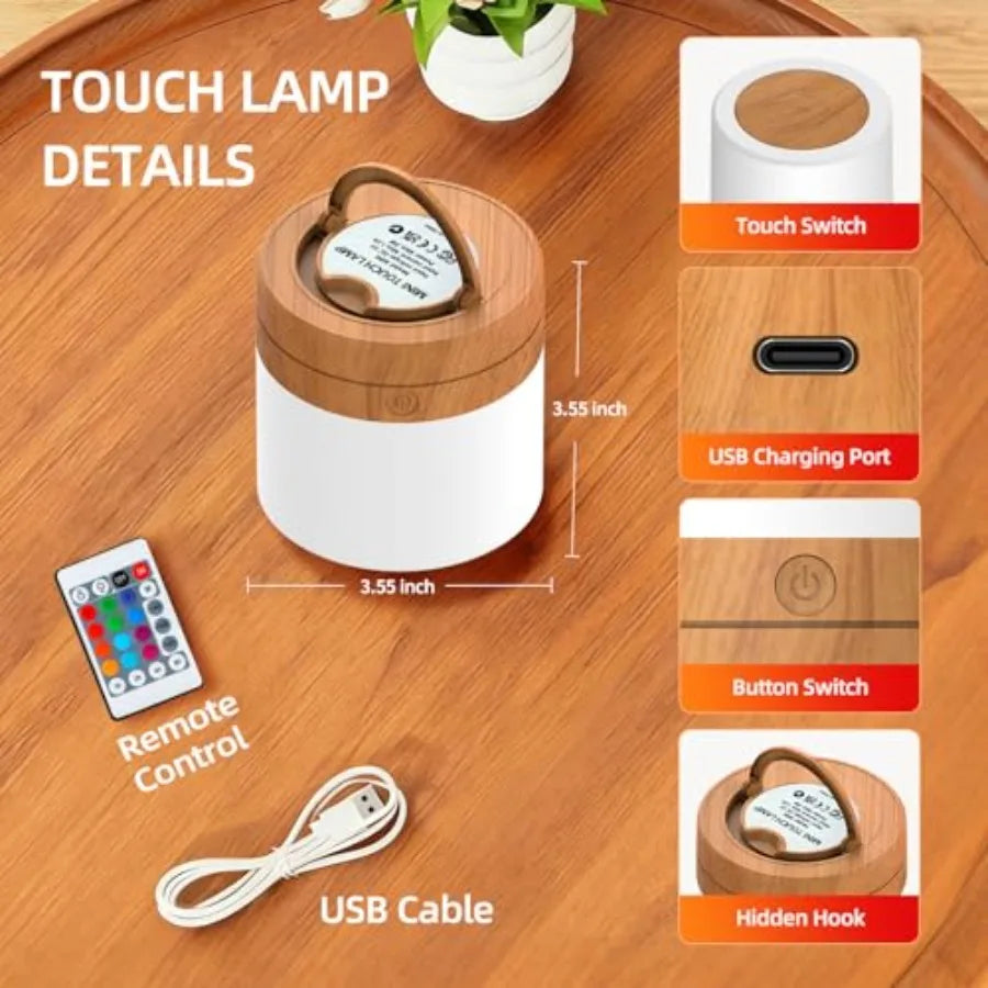 Portable Night Light For,Usb Rechargeable Small Desk Lamp, 13 RGB Colors and 4 Brightness and 1 Remote, Touch Bedside Table Lam