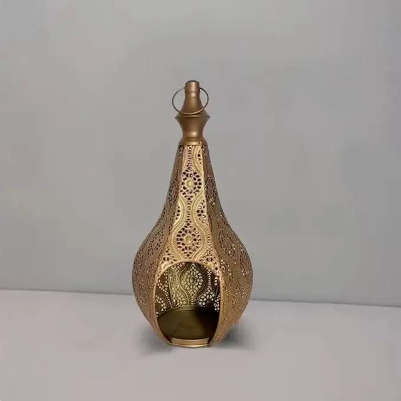 Moroccan Style Iron Art Hollow Retro Candle Holder Hanging Lantern Home Decor Craft Ornament for Home Living Room Garden