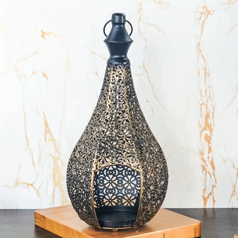 Moroccan Style Iron Art Hollow Retro Candle Holder Hanging Lantern Home Decor Craft Ornament for Home Living Room Garden
