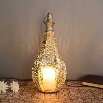 Moroccan Style Iron Art Hollow Retro Candle Holder Hanging Lantern Home Decor Craft Ornament for Home Living Room Garden
