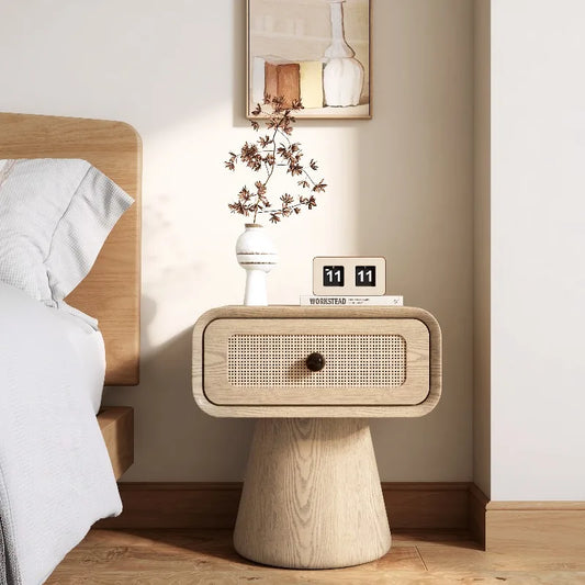 table basse d appoint en rotin tresse & bois
