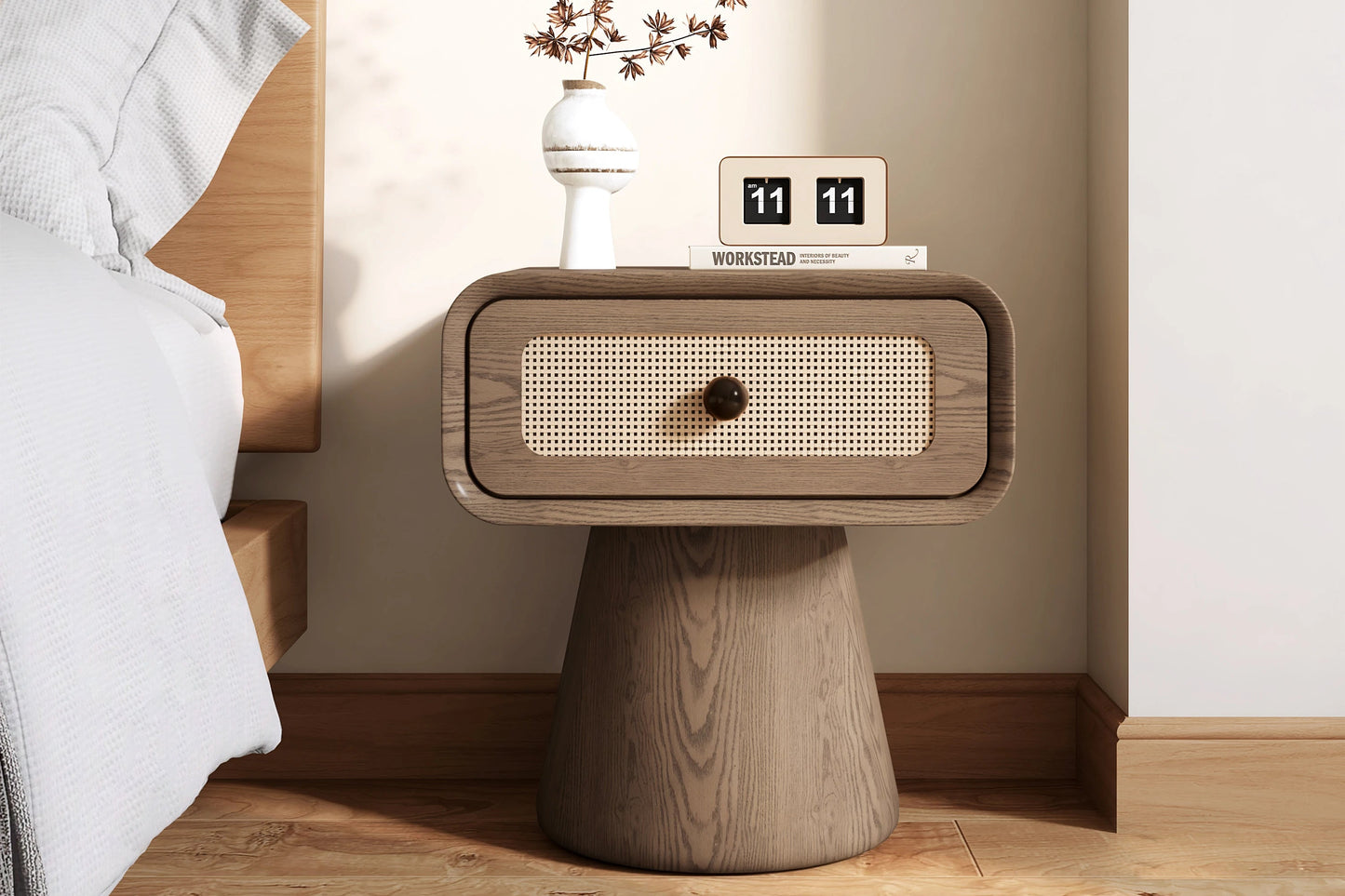 table basse d appoint en rotin tresse & bois