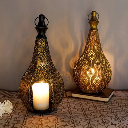 Moroccan Style Iron Art Hollow Retro Candle Holder Hanging Lantern Home Decor Craft Ornament for Home Living Room Garden