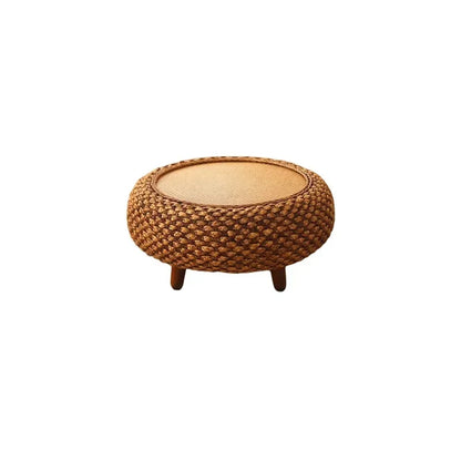 Japanese Hand Woven Rattan round Coffee Table with Storage for Living Room Tea Table