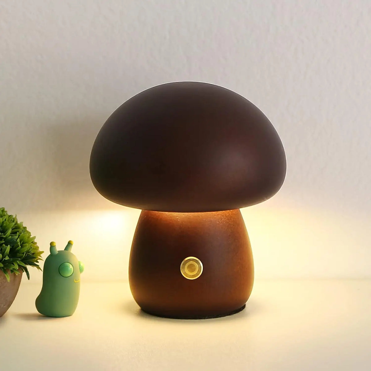 INS Wooden Creative Mushroom Night Light Stepless Dimming Bedside Table Lamp 3 Color Rechargeable Sleeping Nightlights for Room