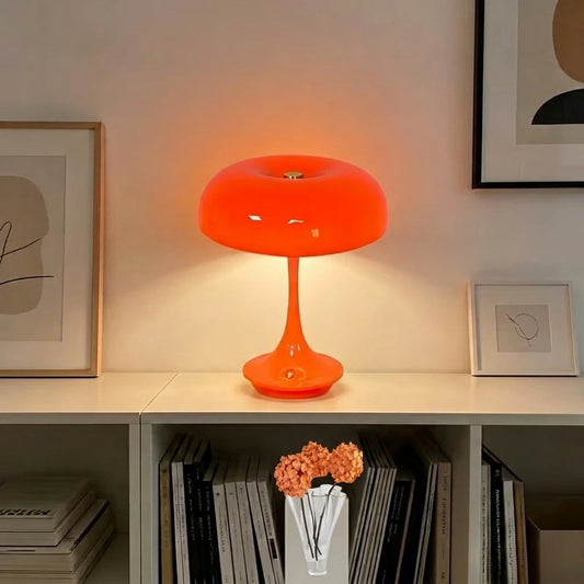 LED Night Light Mushroom Table Lamp,Touch Control 3 Color Dimmable,Modern Orange Bedside Decorative Lamp,For Bedroom Office