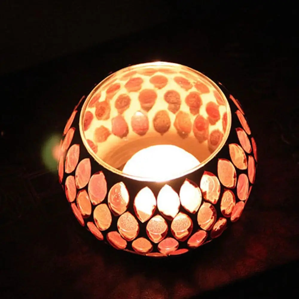 Moroccan Mosaic Glass Votive Candle Holder Tea Light Candelabra Candlestick Home Decor Tabletop Centerpiece
