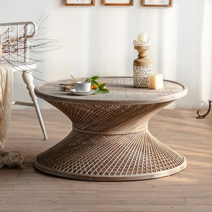 table basse d appoint en rotin style vintage tatami Japonaise