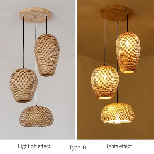 chandelier japonais en rotin