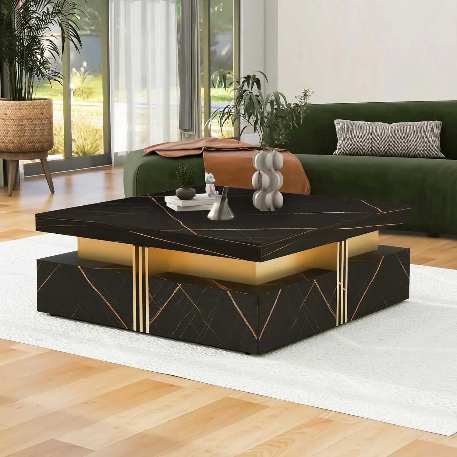 Modern round Movable Coffee Table with Casters, 2 Drawers, Marble Pattern Sintered Stone Top, White, 29.5", Customized