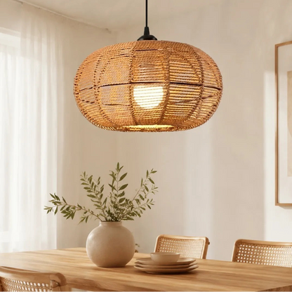 11.8 Inch Boho Wicker Pendant Light, Hand Woven Rattan Hanging Light Fixture with Adjustable 59In Cord, Farmhouse Chandelier for Dining Room, Kitchen Island, Bedroom, Living Room, Hallway, E26/E27 Base Ceiling Lamp