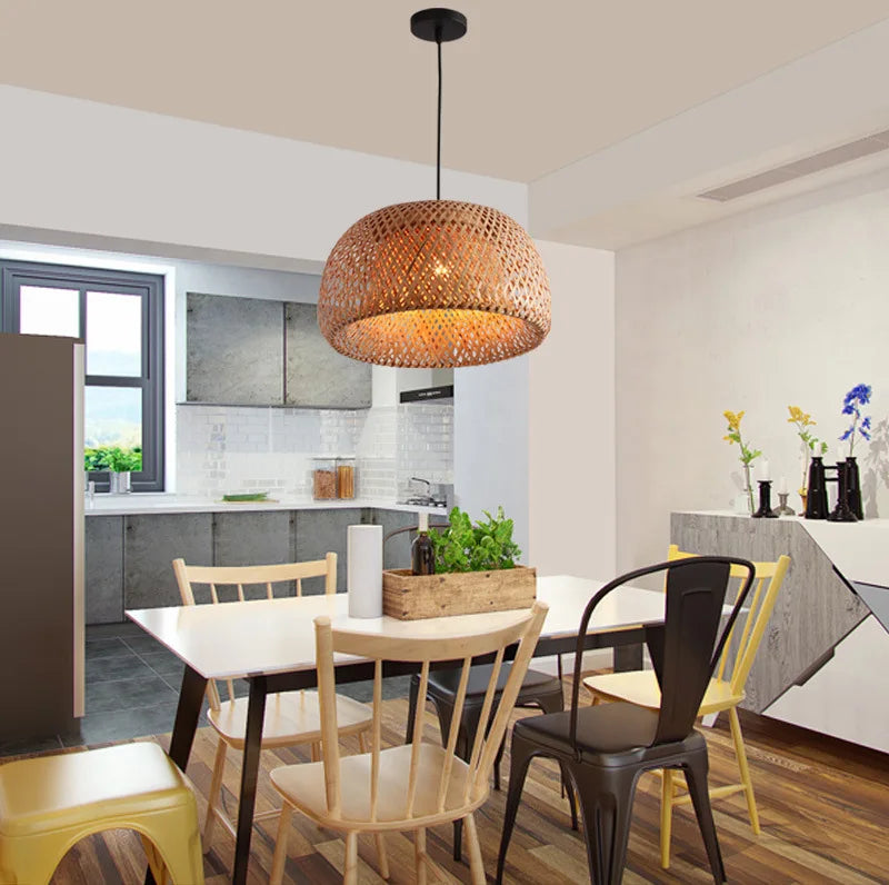 2025 Bamboo Pendant Lamps Hand Knitted Chinese Style Weaving Hanging Lamps 26Cm Restaurant Home Decor Lighting Fixtures HOT
