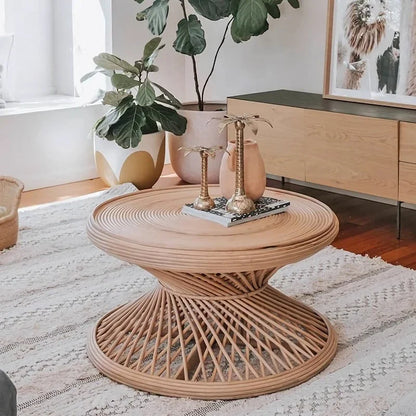 Coffee Table Retro Small round Table Simple Living Room Bamboo Rattan round Table