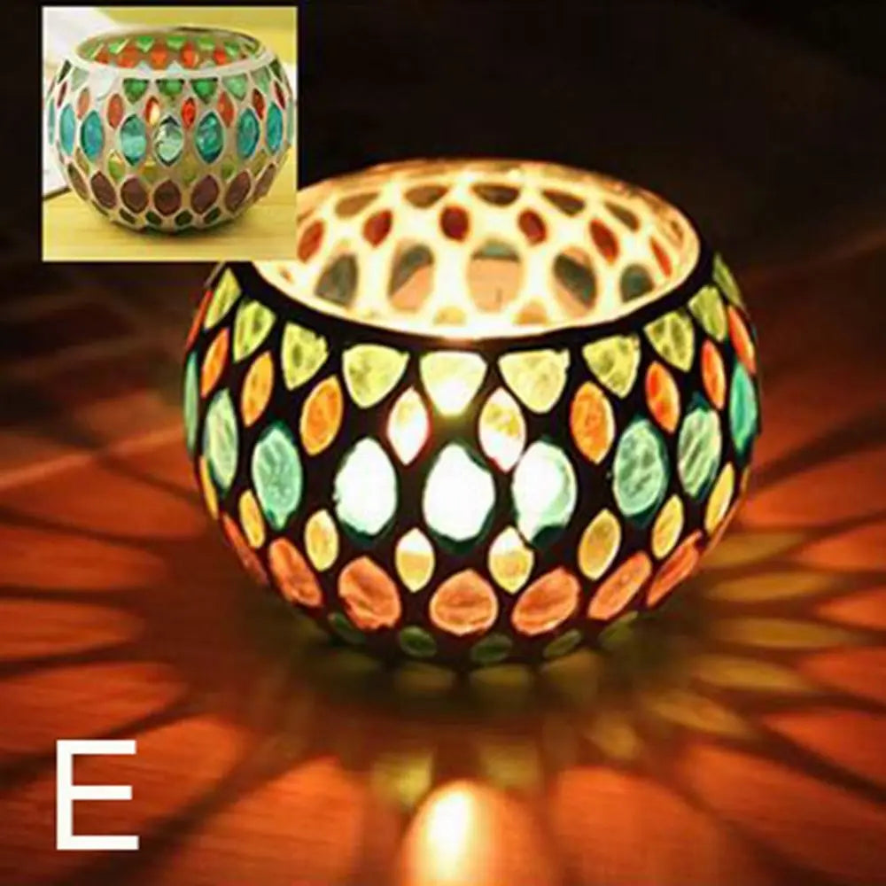 Moroccan Mosaic Glass Votive Candle Holder Tea Light Candelabra Candlestick Home Decor Tabletop Centerpiece