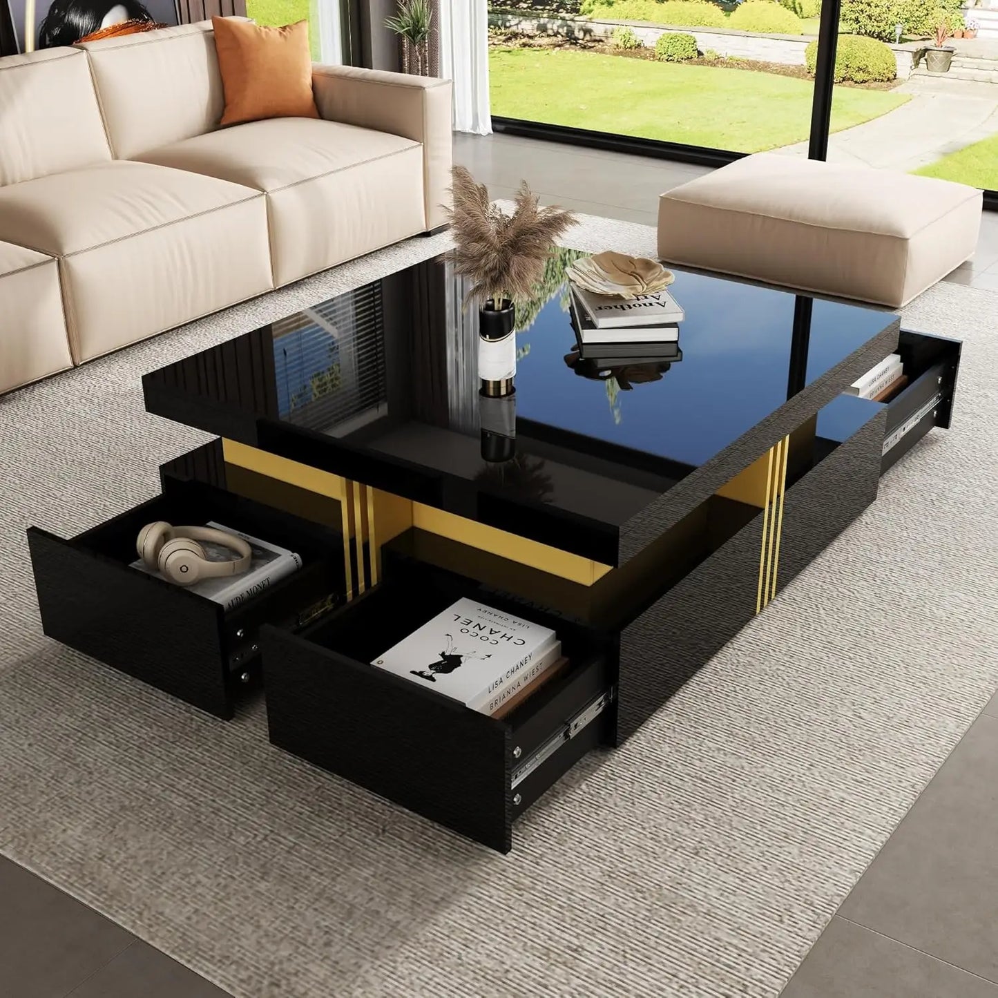 Modern round Movable Coffee Table with Casters, 2 Drawers, Marble Pattern Sintered Stone Top, White, 29.5", Customized