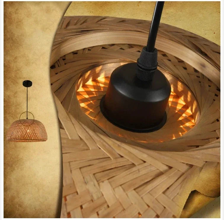 chandelier japonais en rotin