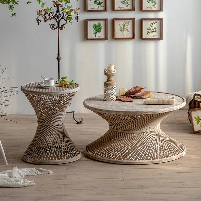 table basse d appoint en rotin style vintage tatami Japonaise