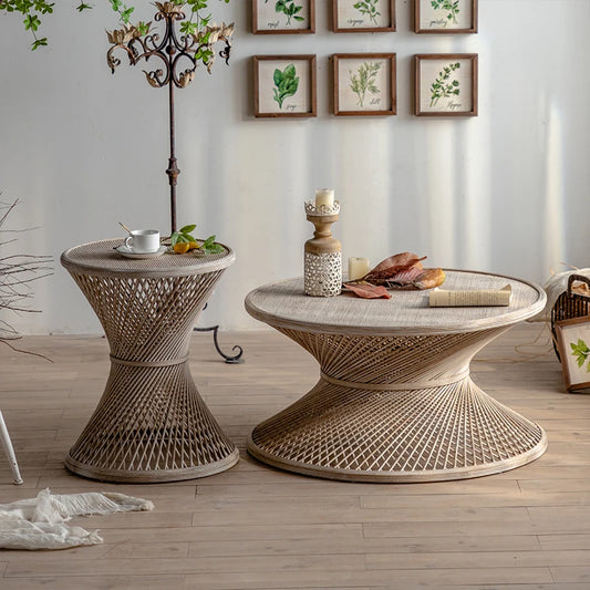 table basse d appoint en rotin style vintage tatami Japonaise