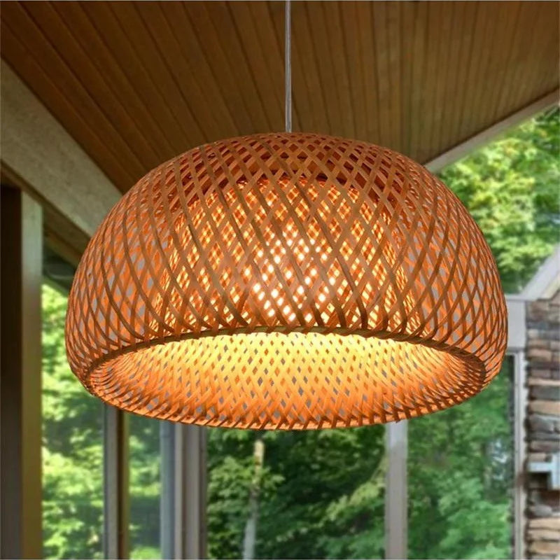 2025 Bamboo Pendant Lamps Hand Knitted Chinese Style Weaving Hanging Lamps 26Cm Restaurant Home Decor Lighting Fixtures HOT