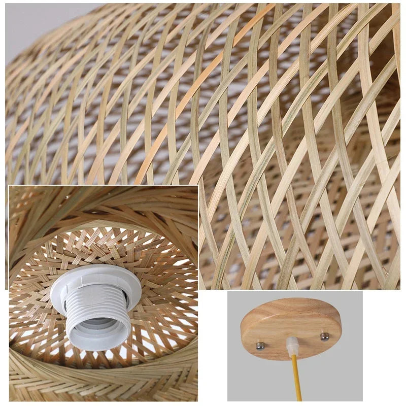 chandelier japonais en rotin