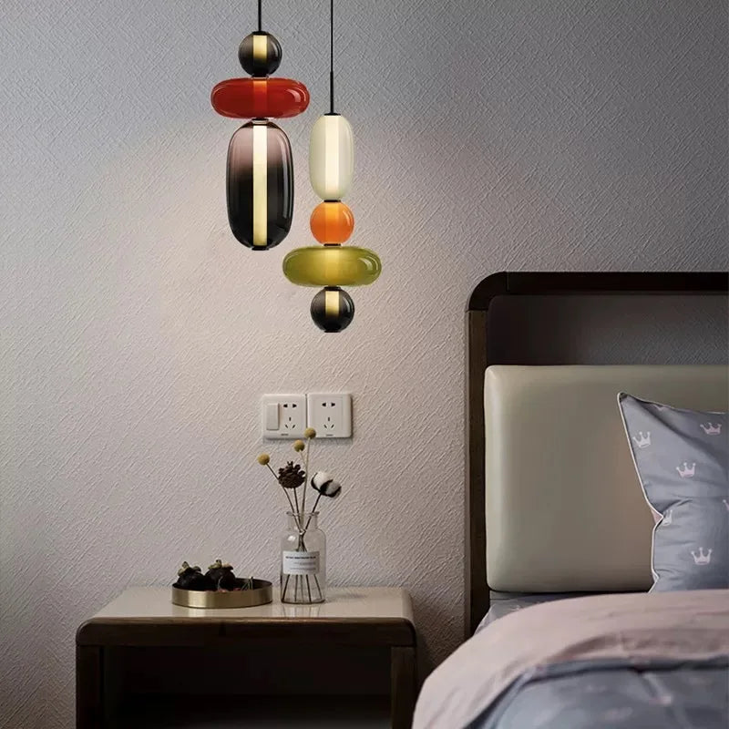 Modern Colorful Glass Hanging Pendant Light Chandelier for Loft Living Room Restaurant Nordic Coffee Restaurant Lighting Fixture