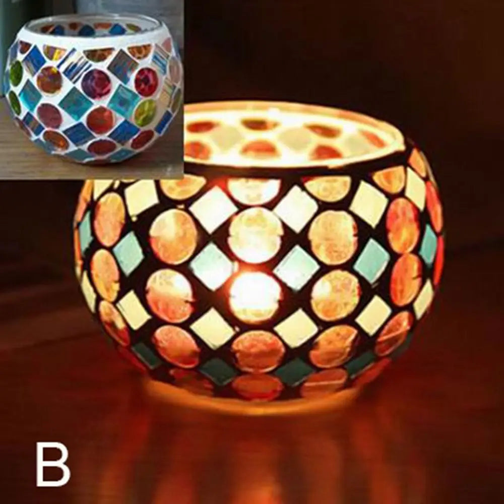 Moroccan Mosaic Glass Votive Candle Holder Tea Light Candelabra Candlestick Home Decor Tabletop Centerpiece