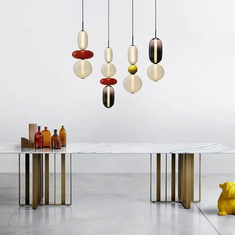 Modern Colorful Glass Hanging Pendant Light Chandelier for Loft Living Room Restaurant Nordic Coffee Restaurant Lighting Fixture