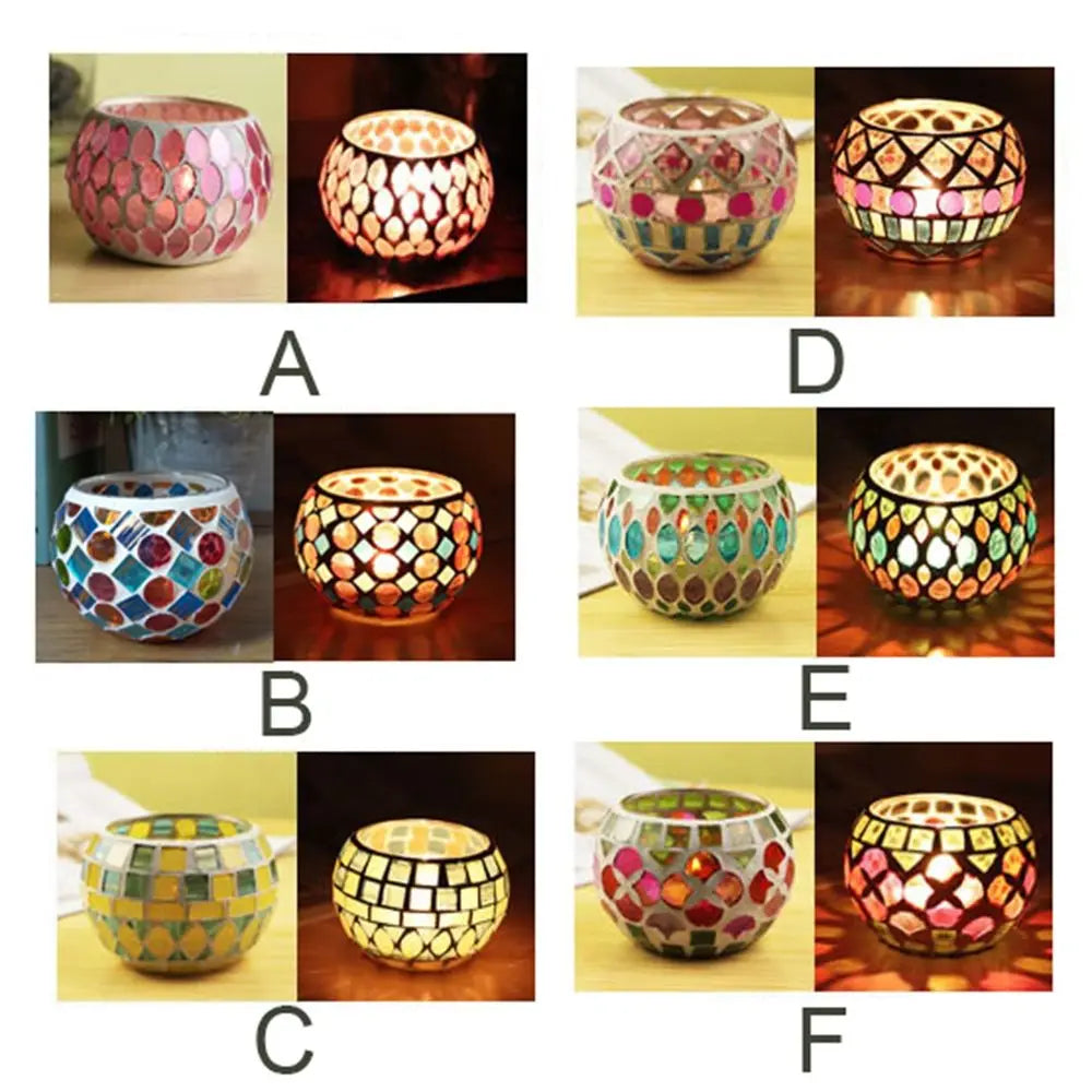 Moroccan Mosaic Glass Votive Candle Holder Tea Light Candelabra Candlestick Home Decor Tabletop Centerpiece