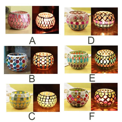 Moroccan Mosaic Glass Votive Candle Holder Tea Light Candelabra Candlestick Home Decor Tabletop Centerpiece