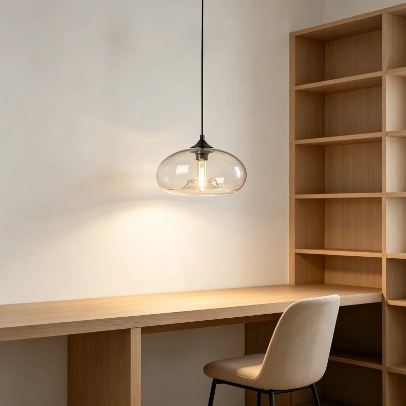 Minimalist LED Glass Hanging Light Nordic Creative Circular Pendant Light Cafe Kitchen Island Living Room Decor Pendant Lamp