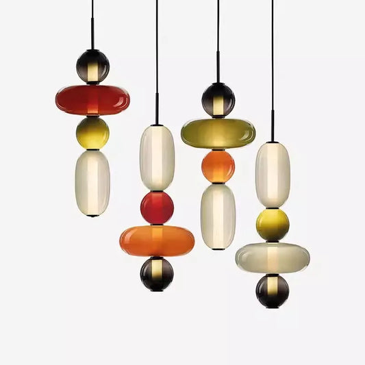 Modern Colorful Glass Hanging Pendant Light Chandelier for Loft Living Room Restaurant Nordic Coffee Restaurant Lighting Fixture
