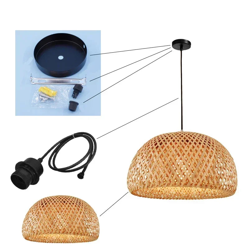 2025 Newest Bamboo Pendant Lamps Ceiling Lights Rattan Wicker Lustre Hand Knit Braiding Suspended Home Dining Braided Decor Hot