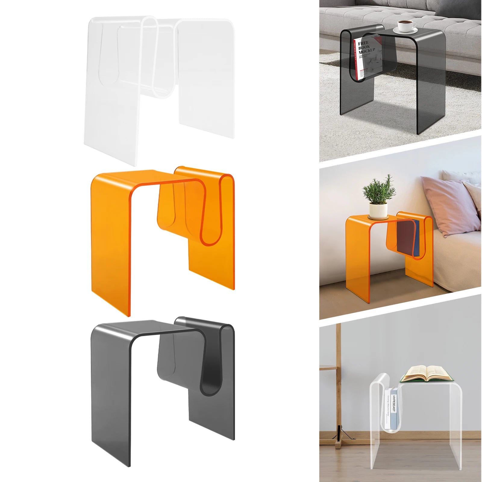 table basse d appoint en acrylique design courbe et couleur varier