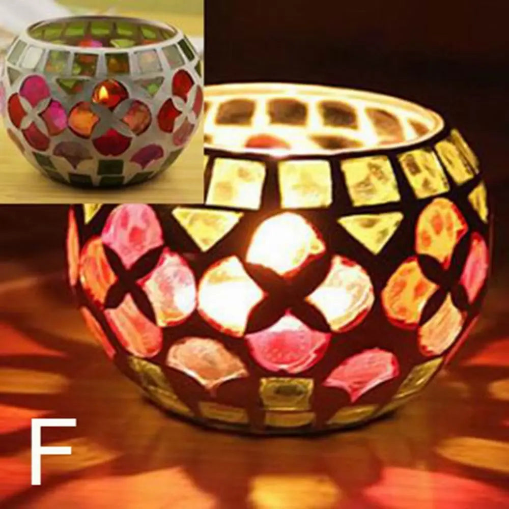 Moroccan Mosaic Glass Votive Candle Holder Tea Light Candelabra Candlestick Home Decor Tabletop Centerpiece